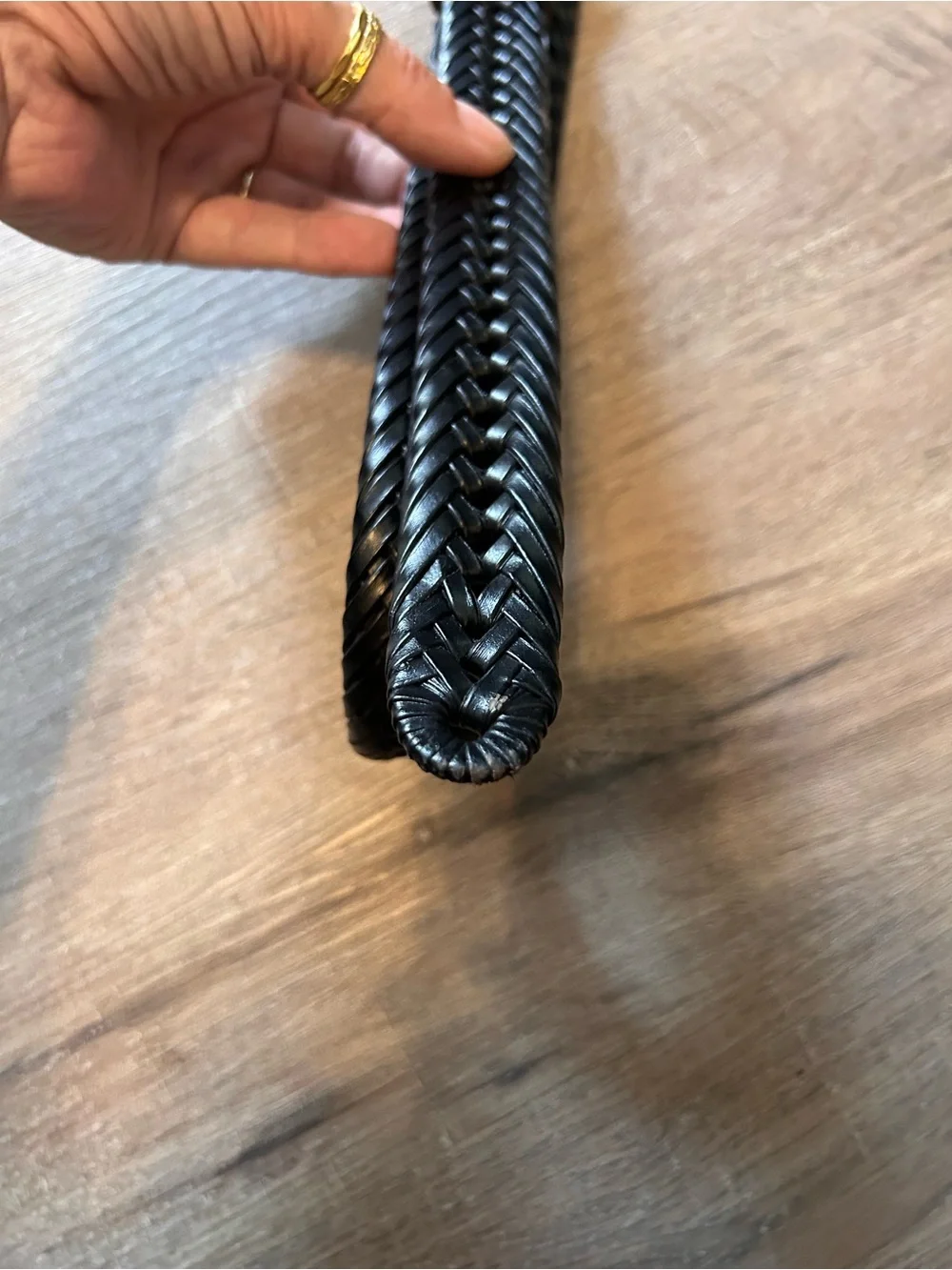 Braided Belt Unisex One Size Black Adjustable Brass Tone Buckle 58” Long